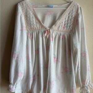 Vintage 90’s dainty pajama top with bow - Soft Pink & Mint
